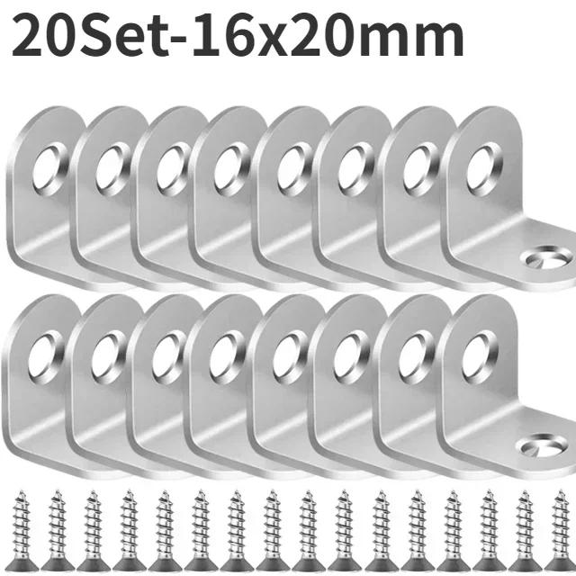90 Degree L Joint Brackets Stainless Steel Angle Connectors Corner Brace Furniture Wood Shelf Door Cabinet Fastener with Screws