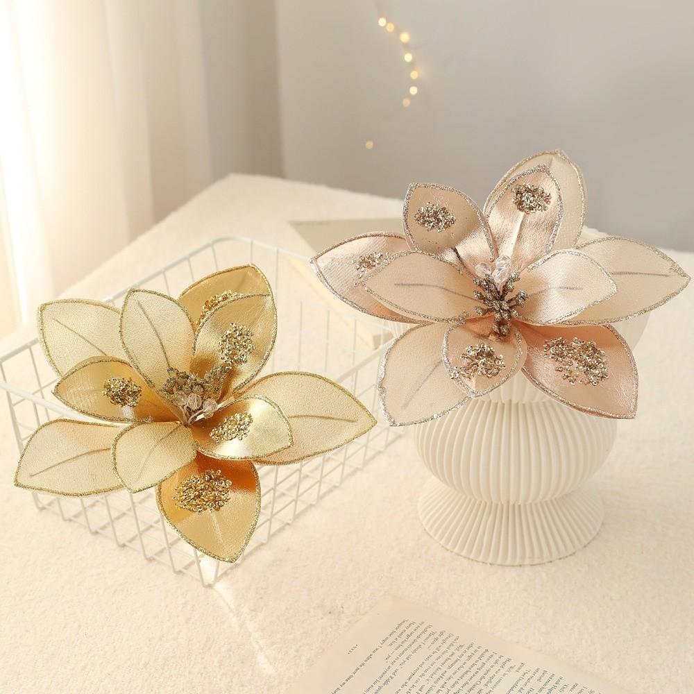 Sequins Artificial Poinsettia Flower Pick Three-Layer Christmas Tree Floral Spray Christmas Tree