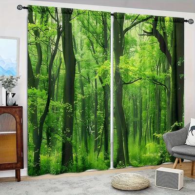 Forest Printed Curtain Home Decor Window Treatment Bedroom Office Kitchen Living Room Study Set Of 2 Made Polyester With Rod Pocket Washable Sitting