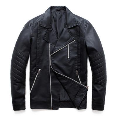 Men's Motorcycle Jacket Lapel Suit Pu Leather Jacket Hong Kong Style Rock Leather Jacket Young Spring and Autumn Thin Jacket