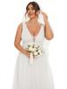 Ever-Pretty Plus Size Women's Empire Waist Sleeveless Double V-Neck Lace Sheer A-Line Tulle Wedding Dresses