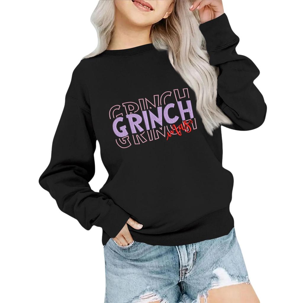 Kids' Fashion Loose-Fit Casual Long-Sleeve Christmas Print Oversized Crewneck Sweatshirt