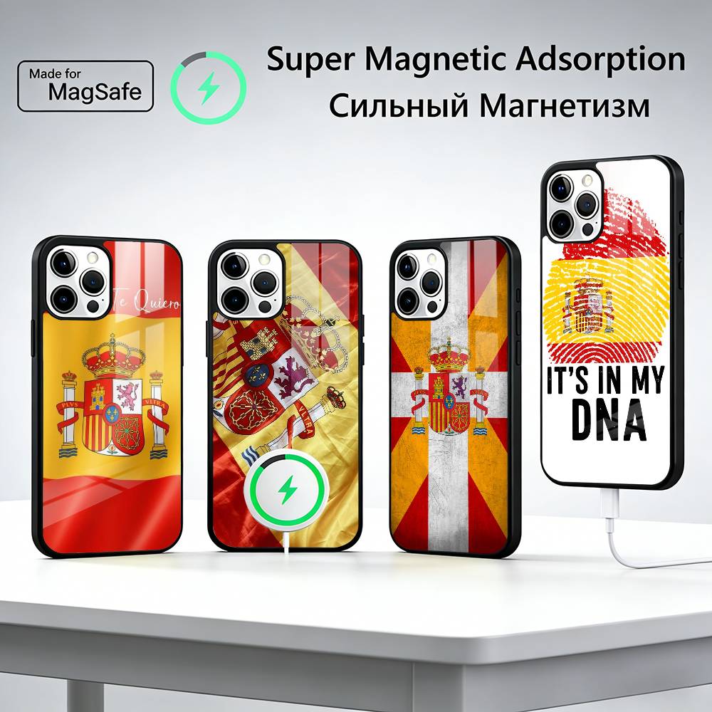 S-Spanien Flagge F-Fußball Fan Support Handyhülle Für iPhone17,16,15,14,13,12,11 Plus,Pro Max, Neues Magnetisches Kabelloses Laden