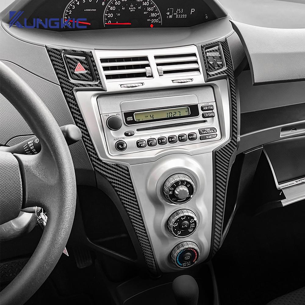For Toyota Yaris 2006 2007 2008 2009 2010 2011 Real Soft Carbon Fiber Sticker LHD Car Central Control CD AC Knob Accessories