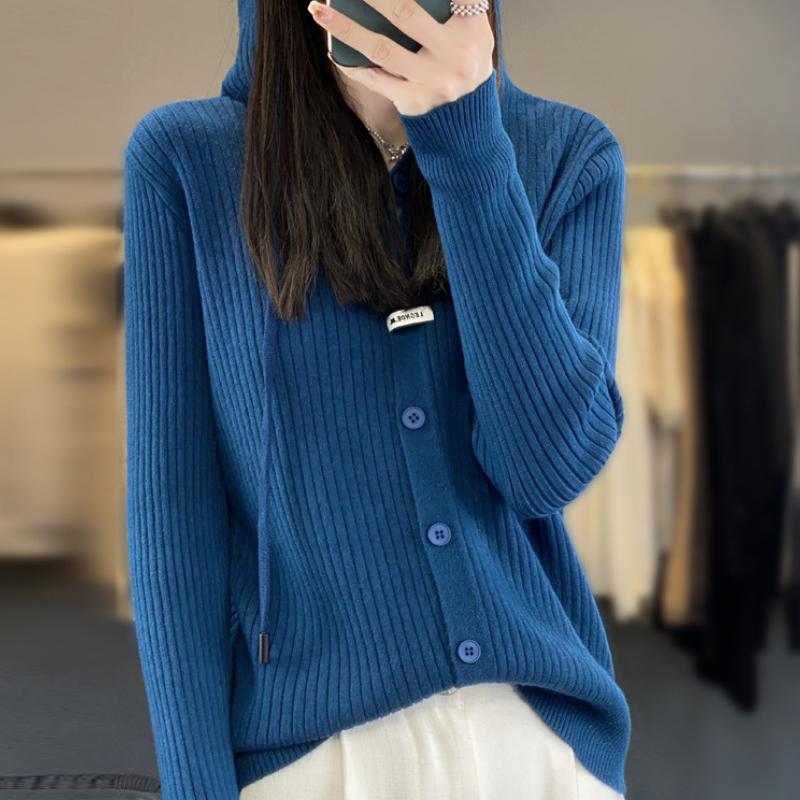 Cardigan cu glugă tricotat pentru femei Toamnă și Iarnă Nou la modă și versatil Hanorac îngroșat Moale și prietenos cu pielea Jachetă hanorac