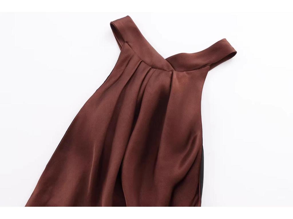 Vestido de Satén de Seda Europeo y Americano para Mujer, Delgado, sin Espalda