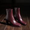 Ankola Rot Einfach Vielseitig Grober Absatz Kurze Stiefel Damen Kopfhaut Dünne Stiefel Seitenreißverschluss Weiches Leder Einzelne Stiefel Frühling und Herbst