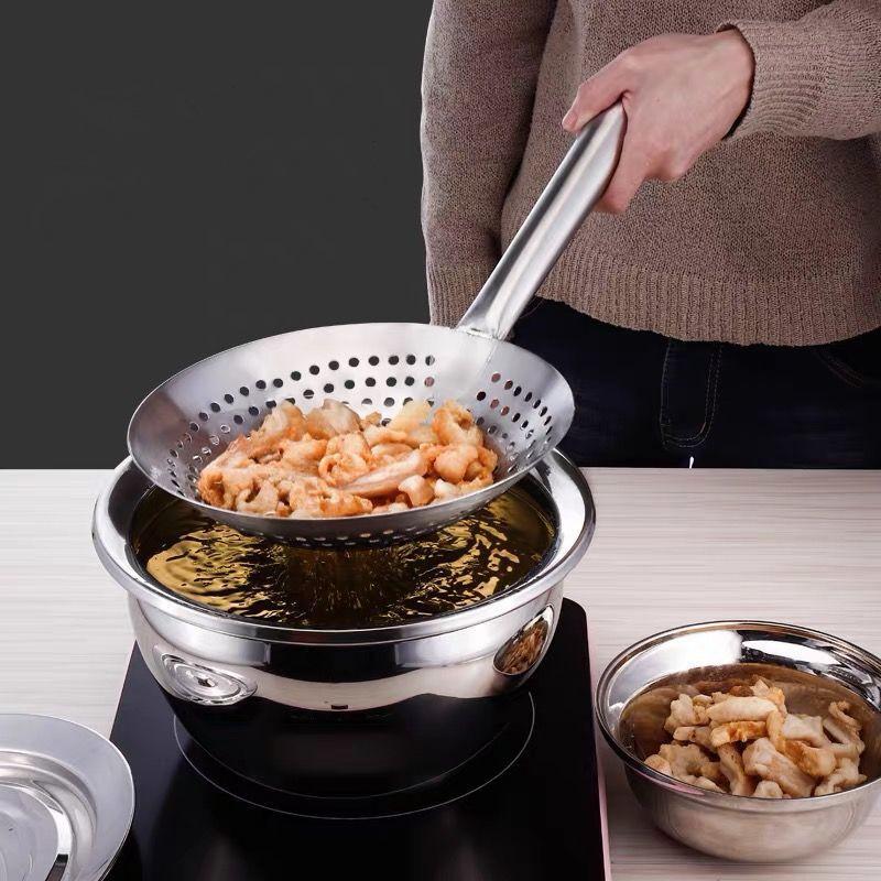 Cooking Made Easy with Stainless Steel Skimmer Spoon Mesh Design for Noodle Dumpling Straining Long Handle