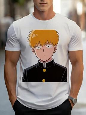 Herren T-Shirt mit Allover-Print - weißes kurzärmeliges Rundhals Sommer Freizeit T-Shirt