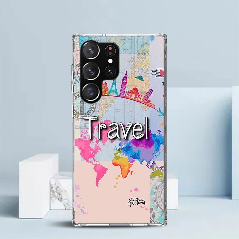 

World Map Travel Plans Phone Case For Samsung Galaxy S24 S25 Edge S26 Ultra S22 S23 Plus S21 + S20 FE Soft TPU Back Cover Galaxy Samsung S26 Ultra