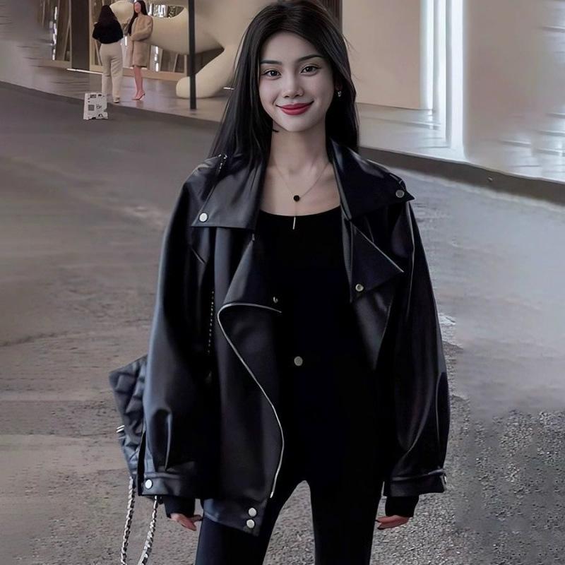 

Осенне-зимние уличные милые и крутые кожаные куртки для женщин, свободные куртки, топы, универсальные хлопковые пальто для женщин S