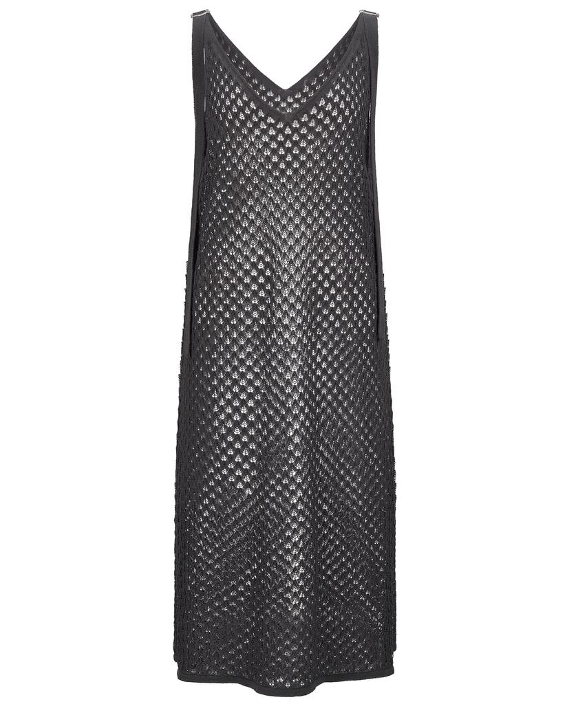 Tobaseu Knit Dress With Scalloped Punching Strap Detail (Charcoal)
