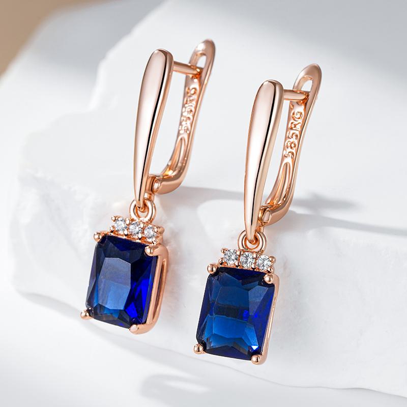 Unusual Shiny Square Blue Natural Zircon Drop Earrings For Women Luxury  Rose Gold Color Party Daily Fine Jewelry Gift
