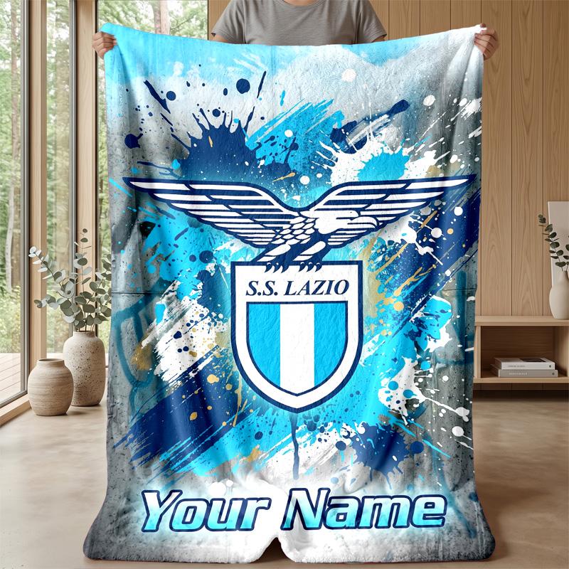 Custom Text Flannel Throw Blanket, Lightweight Cozy Bed Sofa BlanketLazio FC