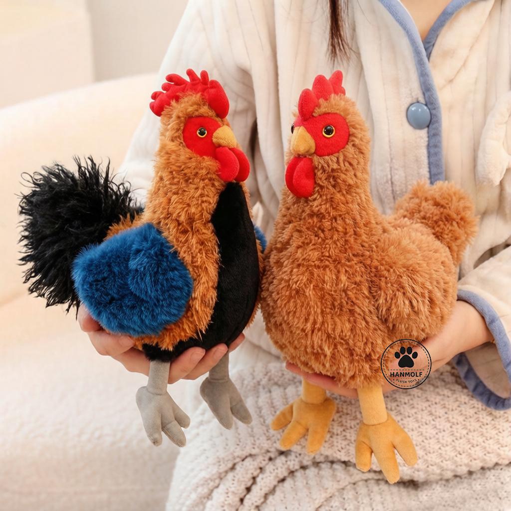 Simulation Hen Cock Plush Chicken Doll Stuffed Colorful Long Fur Stuffed Fatty Farmland Animal Plushie Decoration Men Present
