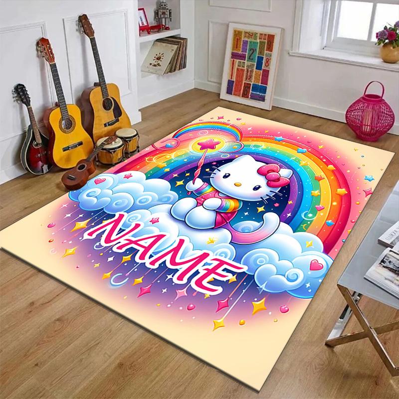 Custom HelloKitty Mat Personalized Name, Polyester Washable Indoor Entryway Rug, Gift for Christmas, Easter, Thanksgiving Day