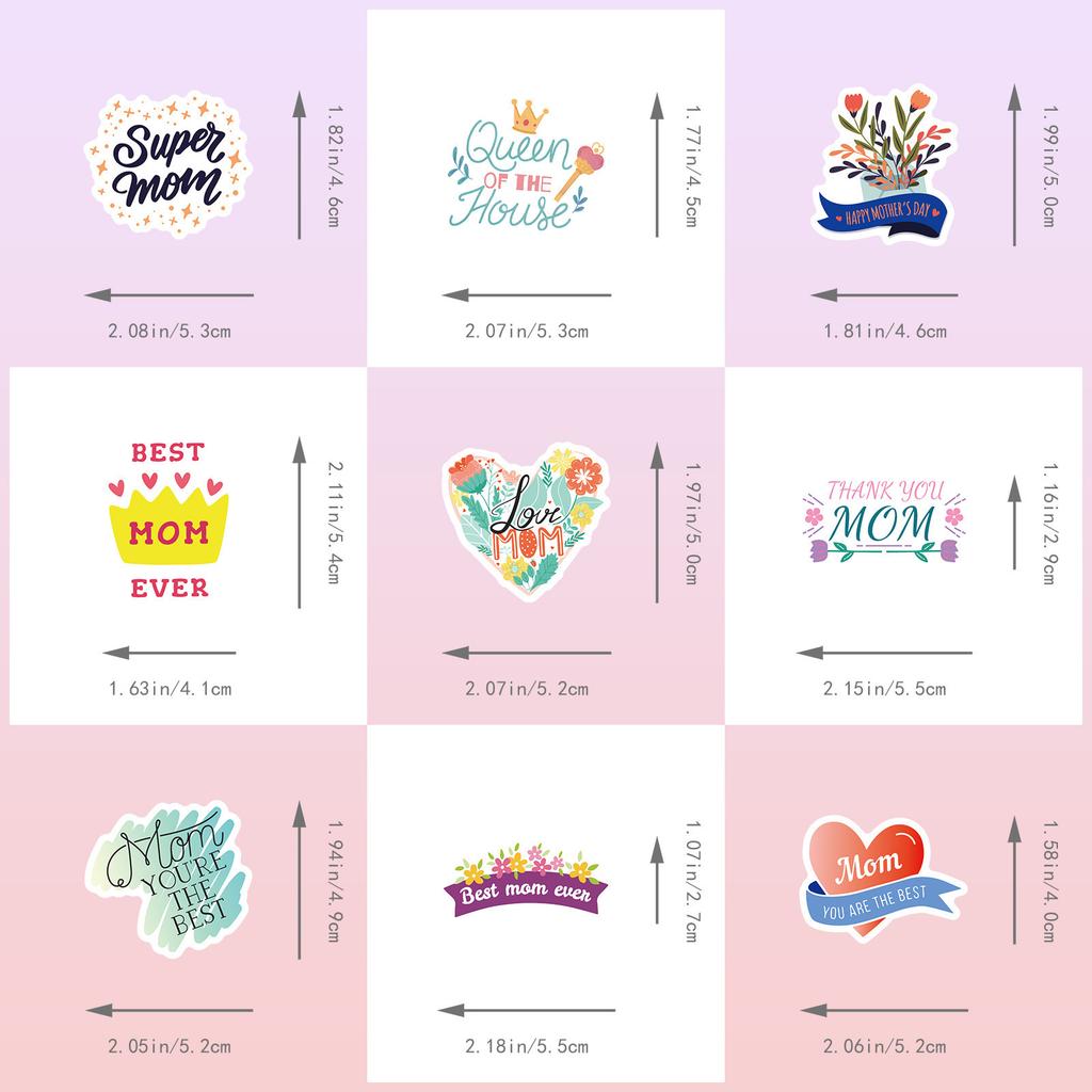 50 English Letters Mother's Day Stickers Thanksgiving Mother's Day Decoration Stickers Pink Series Graffiti Stickers