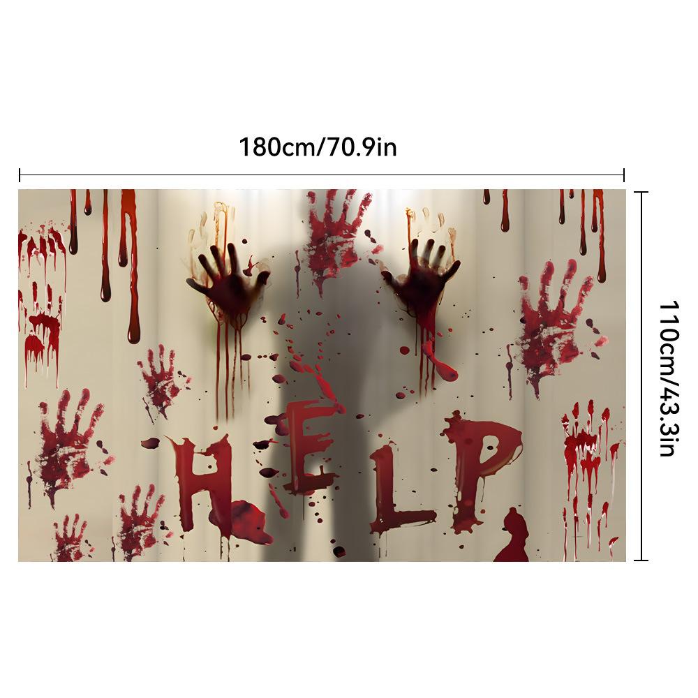 

1pc White Red Halloween Party Backdrop Horro Blood Fingerprint Red Pumpkin Spider Banner for Halloween Themed Party Decoration 100x150cm