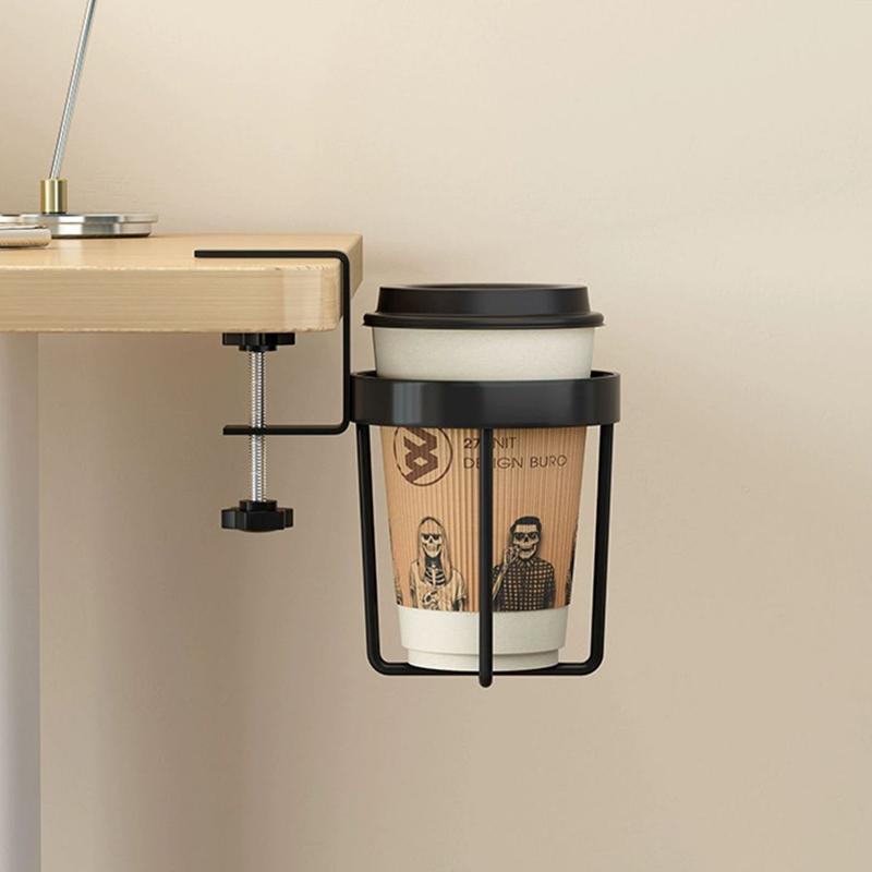 Metal Desk Drinks Holder Desk Mount Cup Holder Side Table Cup Holder Clip On Mounted Table and Stainless Steel Holder