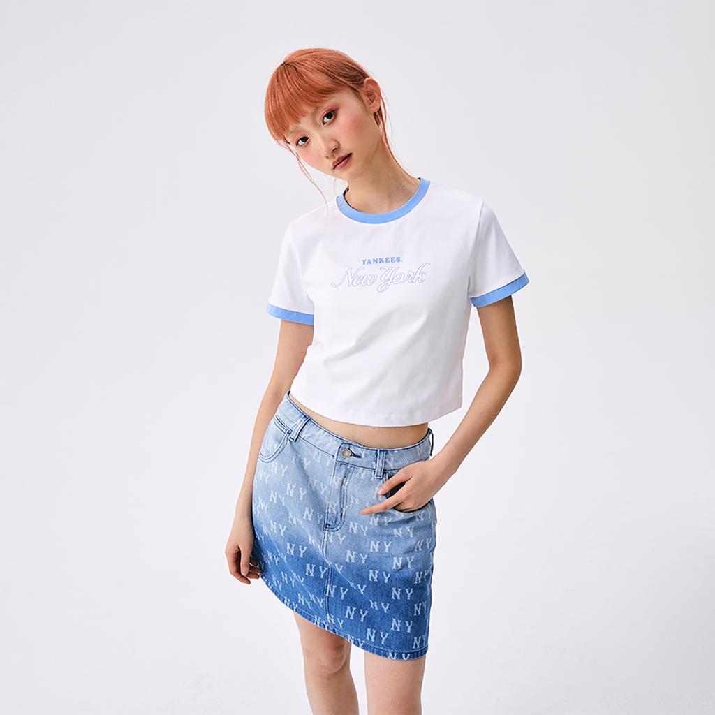 New MLB Preppy Style Collection New York Yankees SS25 T Shirt Women's Ecru 3FTSV0553-50WHS