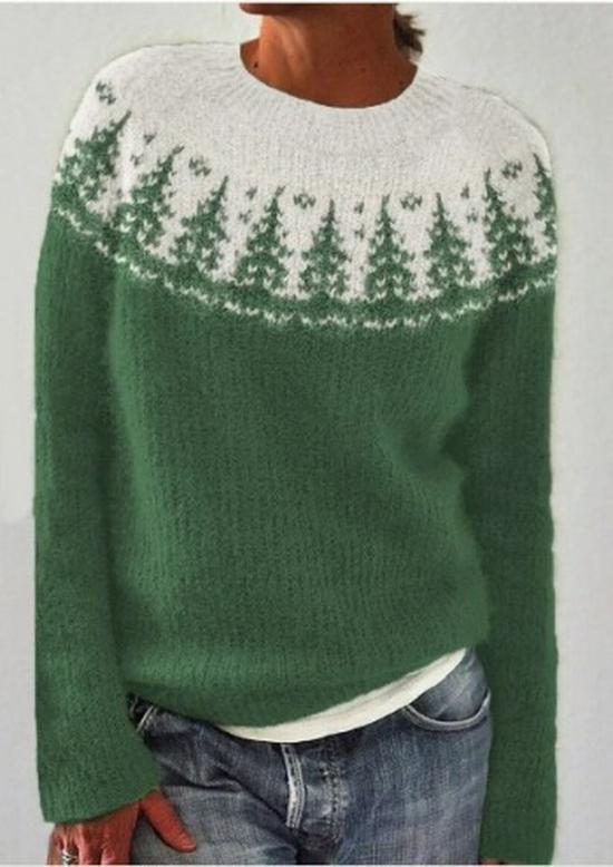 Europäischer & Amerikanischer Damen Lockerer Farbblock Rundhals Mode Pullover