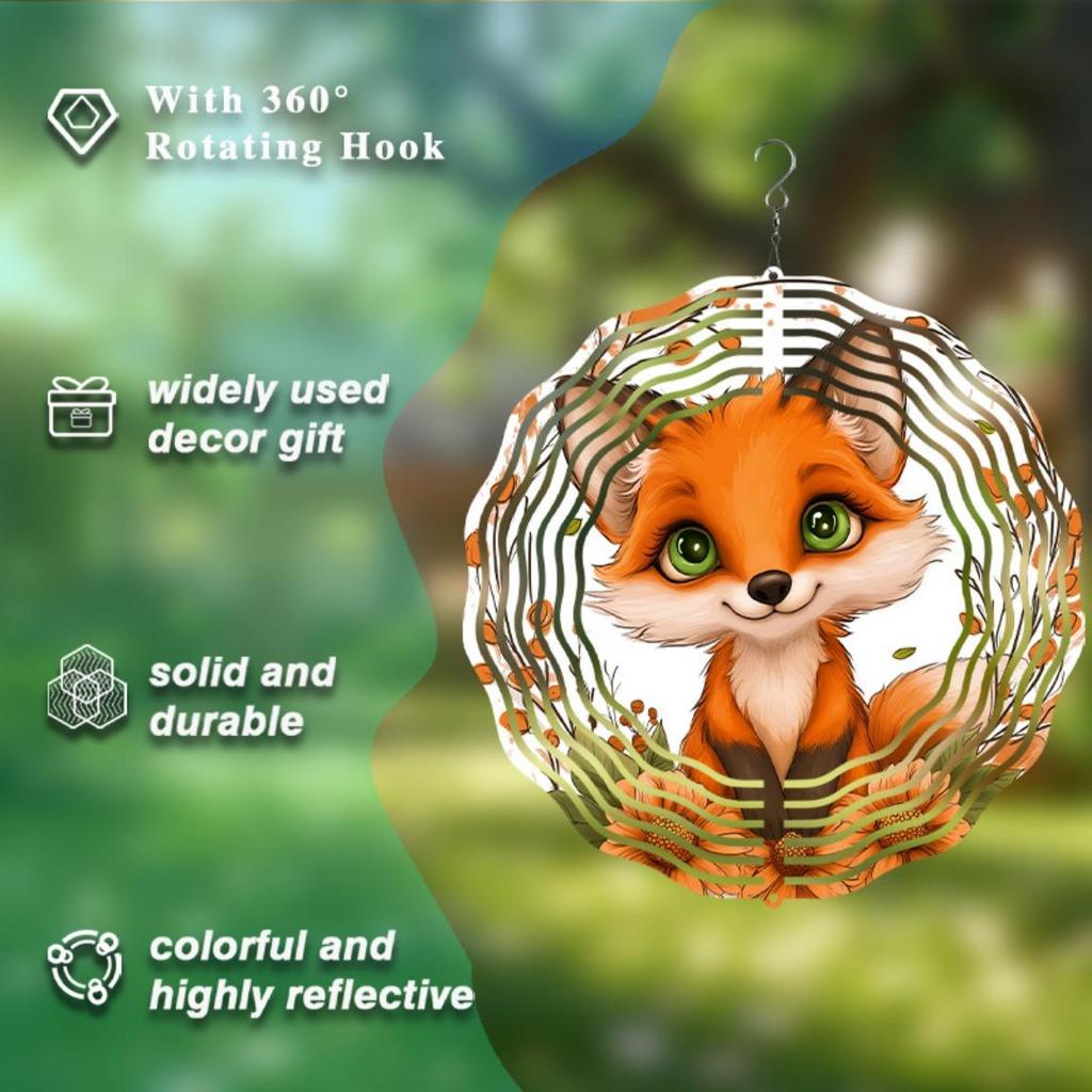 Fox Themed 2D Wind Spinner Garden Decor Metal Wall Art for Outdoor Yard Patio All Season Hanging Ornament No Electricity Needed