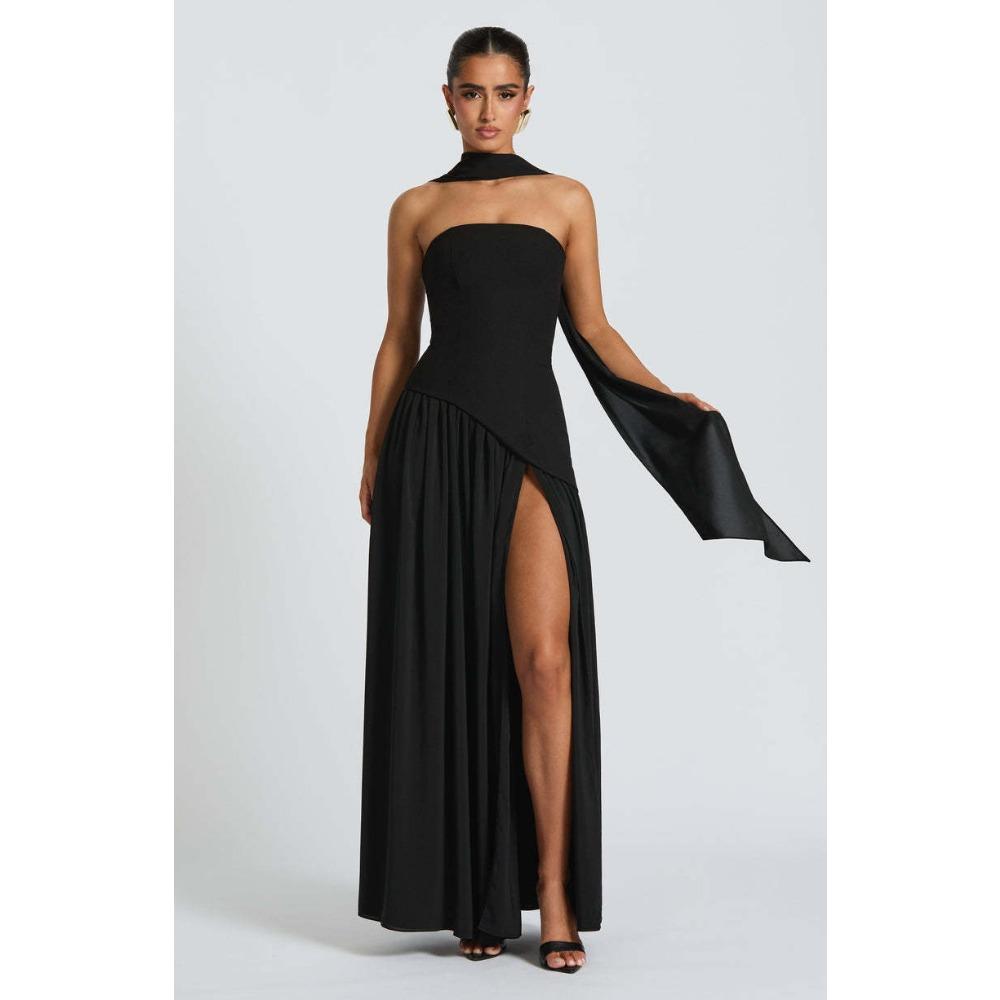 Women's Tube Top Solid Color Split Dress Fashionable and Sexy Halter High Split Dress