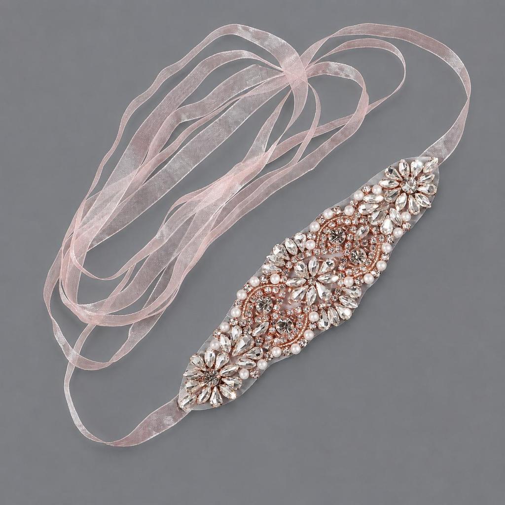 Elegant European & American Court-Style Pearl Rhinestone Hand-Sewn Bridal Waistband