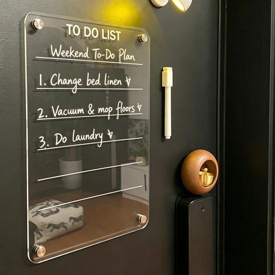 Reusable Acrylic Writing Board 12''x8'' Magnetic Planning Board, Clear Weekly Meal Planner, Refrigerator Calendar Dry Erase Noteboard with Marker for