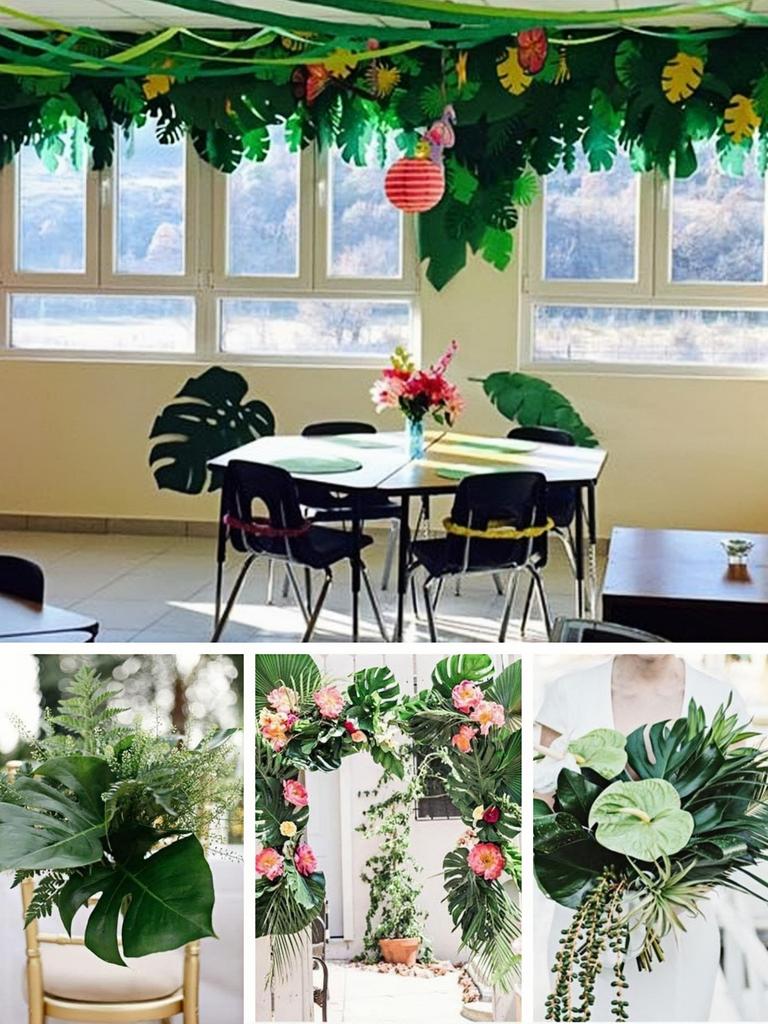 24pcs Artificial Tropical Palm Leaf Jungle Beach Theme Party Flower Accessories Cup Mat Wedding Birthday Party Home Table Decor