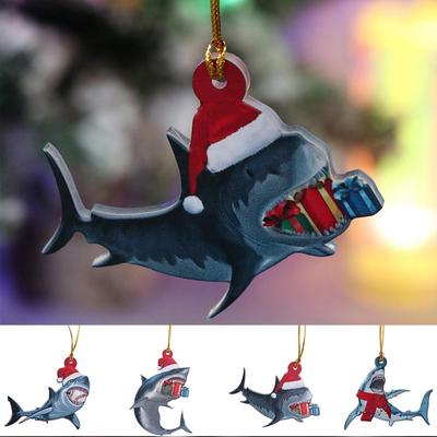 Acrylic Shark Christmas Ornaments Hangings Cute Christmas Shark Pendant Marine Animal Decorative Christmas Tree Decoration