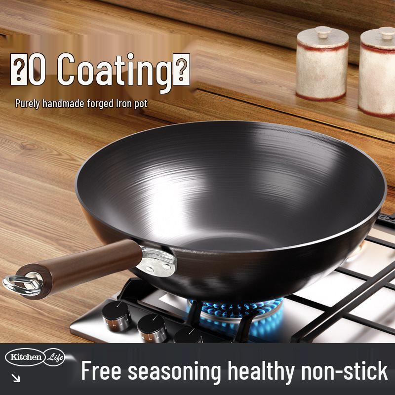 

Traditional Flat-Bottom Iron Wok for Induction and Gas Stoves - Non-Coated, Non-Stick Stir-Fry Cookware 30cm-36cm