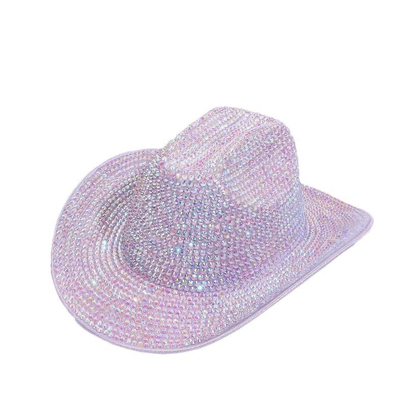 New Diamond-embellished Wide-brimmed Rolled Edge Jazz Hat Unisex European American Party Cowgirl Hat