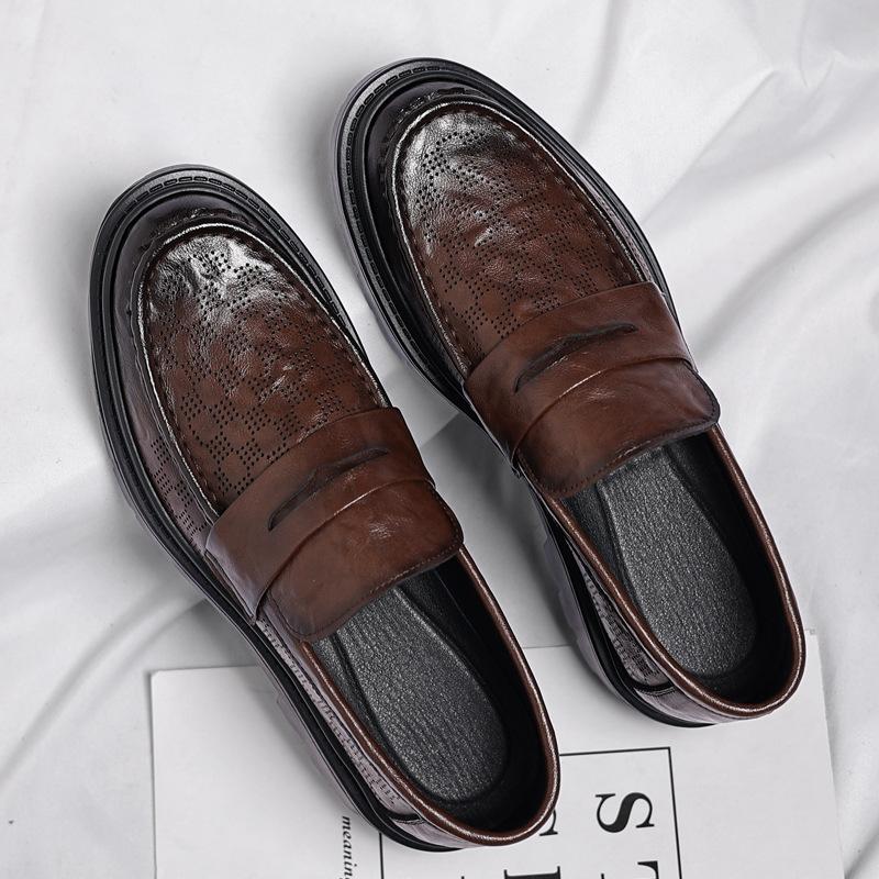 Fashion New Designer Cow Leather Hollow Platform Men's Loafers Spring Autumn Fashion Casual Soft-soled Slip-on Business Dress Shoes Men