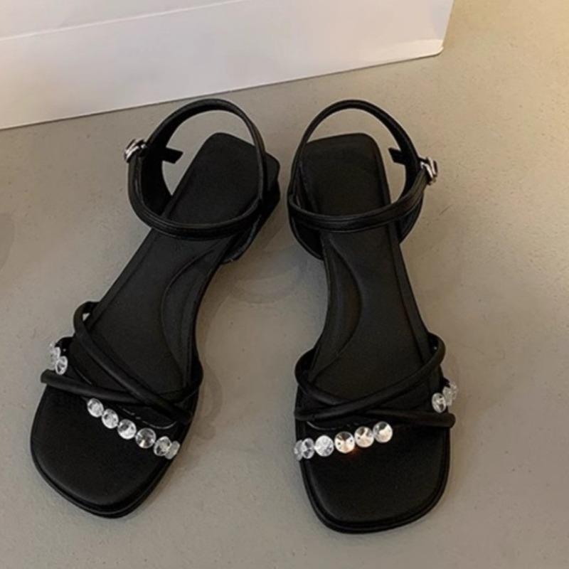 

New Women s Sandals with Rhinestones Single Shoes and Thick Heels 35 чорний