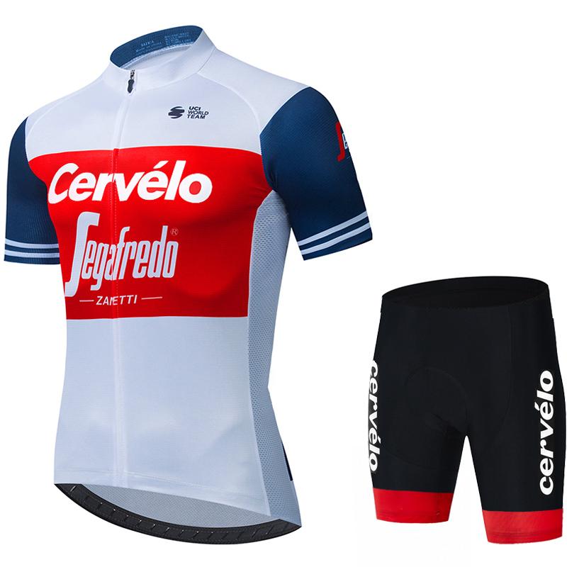 Cervélo Men Cycling Jersey Bib Shorts Set Road Bicycle Racing Apparel Lightweight Fabric Quick Dry Breathable Summer Sport Gear