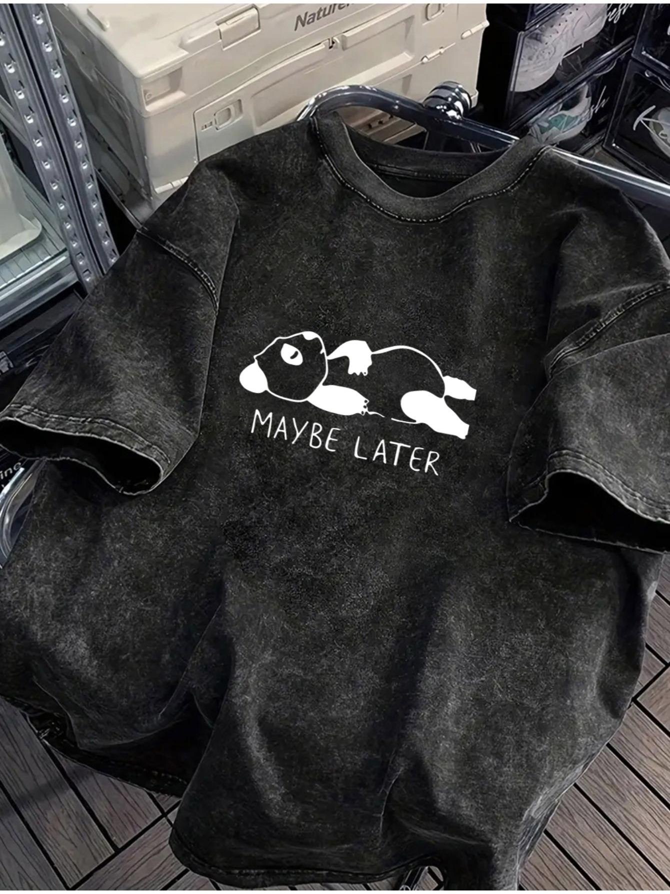 

Mens Summer Retro Tshirt Black Washed Cartoon Print Short Sleeve Loose Casual Sportswear Versatile Suitable for All Occasions S