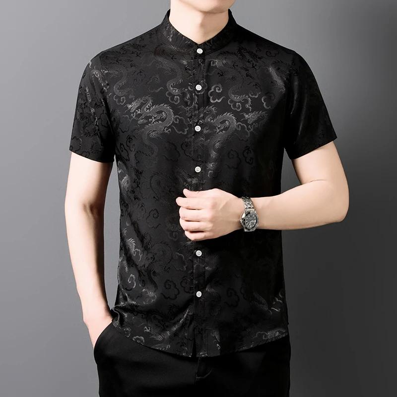 2026 New Summer Chinese Style Shirt Men Middle-Aged Hanfu Men's Stand Collar Slim Fit Short Sleeve Shirt Tang Suit Casual Tops