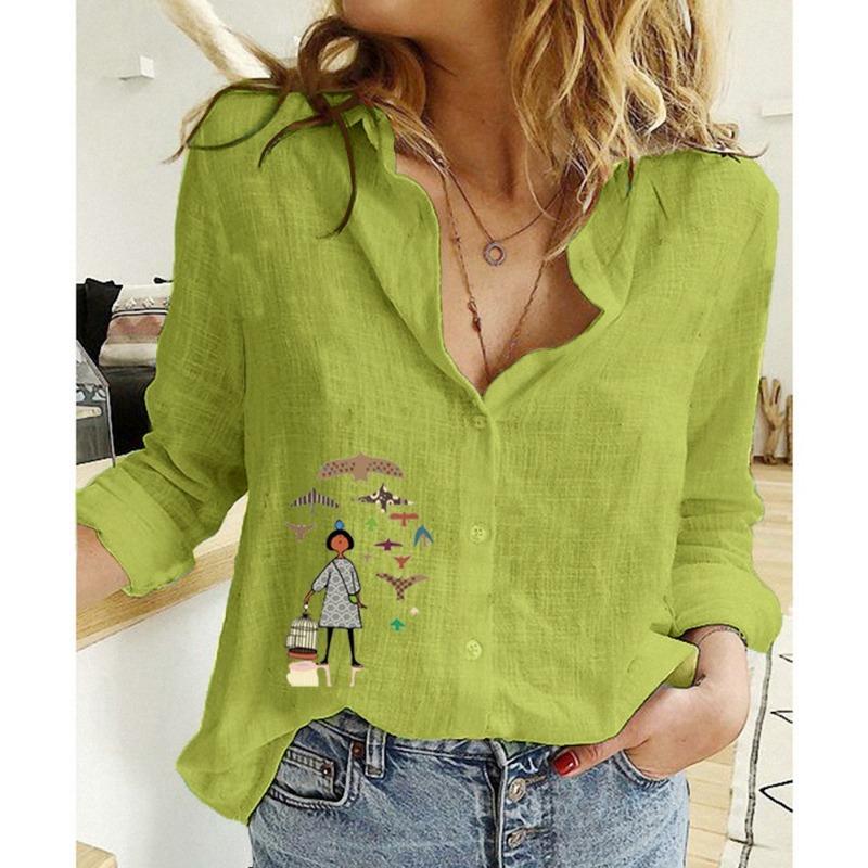 QICED Blusas y Camisas Casuales de Moda para Mujer con Estampado de Peces Pequeños, Manga Larga y Cuello Polo