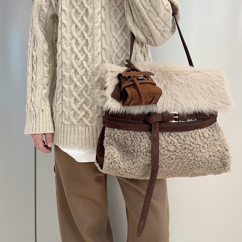 Faux Fur Tote Bag Women's Bucket Plush Luxury Design Ladies Handbags Soft Winter Crossbody Shoulder Bags Bolsa Feminina
