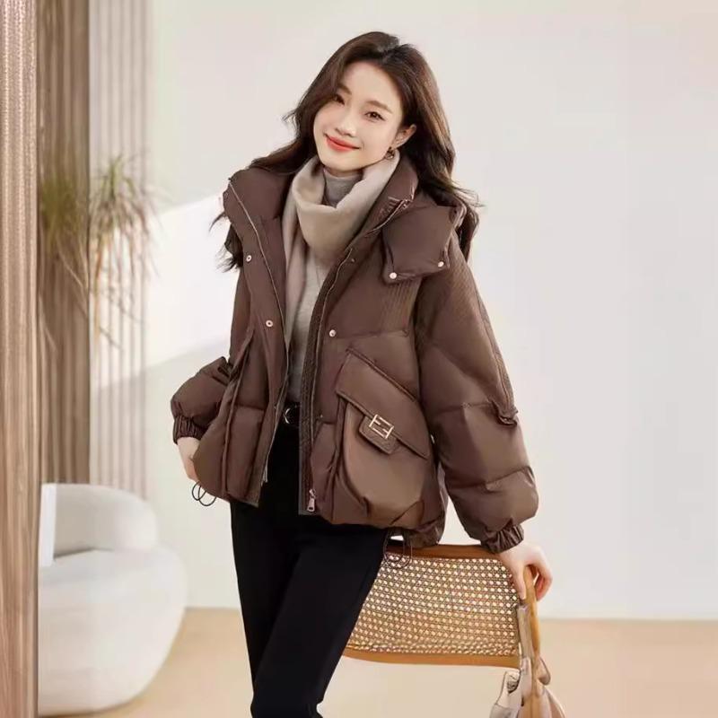 Winter women's small short thickened loose cotton-padded clothes, warm hooded jacket