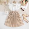Mädchen Sommer Falten Prinzessinnenkleid Modisches A-Linien Partykleid für Kinder