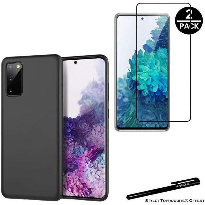 2 Tempered Glasses for Samsung Galaxy S20 FE Black Edges and 1 Soft Black Protective Case with Stylus Toproduits®