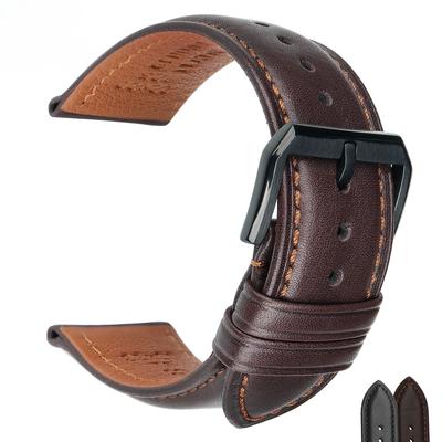 WatchBand Hot Sale 1pc Fashion Men Women 18mm 20mm 22mm 24mm Cowhide Leather Strap Black Business Watch Band Universal