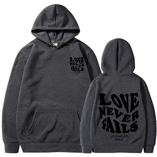 2023 Love Never Fails Print Letter Hoodies Women Sweatshirt Khaki Autumn Vintage Oversized Harajuku Loose Tops Casual Pullovers Unisex