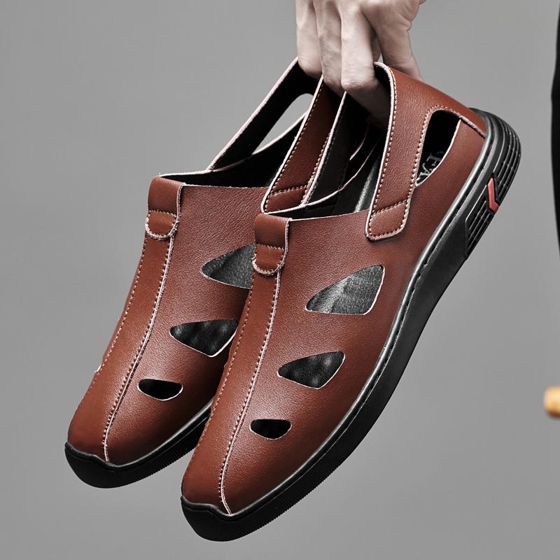 Summer Genuine Leather Men Sandals Fashion Newest Roman Sandals Handmade Men Casual Shoes Breathable Loafers Men'S Beach Sandals
