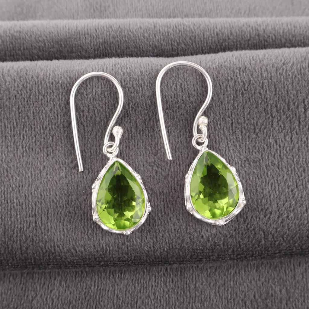 Peridot Earrings, Handmade Gemstone Earrings, 925 Solid Sterling Silver Earrings Dainty Jewelry, For Engagement Gift