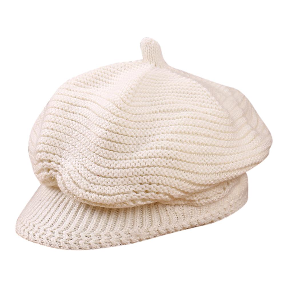 Women Knitted Cap Peaked Octagonal Beret Cap Fashionable Winter Autumn Hat