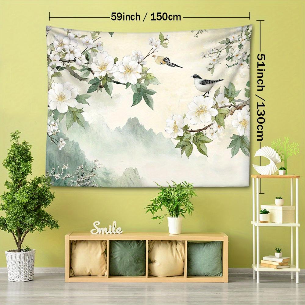 1pc Chinese-style Floral and Landscape Print Tapestry, Traditional Aesthetic Decorative Wall Hanging, Bohemian Home Decor for Living Room or Bedroom,