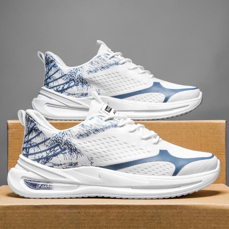 

Мужская обувь летняя дышащая сетка муха , тонкая повседневная спортивная обувь, молодежная беговая обувь на мягкой подошве, маленькие белые кроссовки папа , трендовая обувь 39